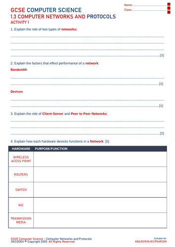 OCR/AQA/Pearson GCSE Computer Science - Computer Networks / Protocols