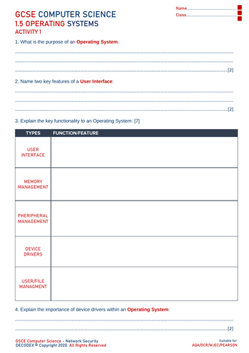 OCR/AQA/Pearson GCSE Computer Science -Operating Systems