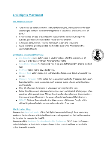 Civil Rights Movement: Summary Notes (KS3)