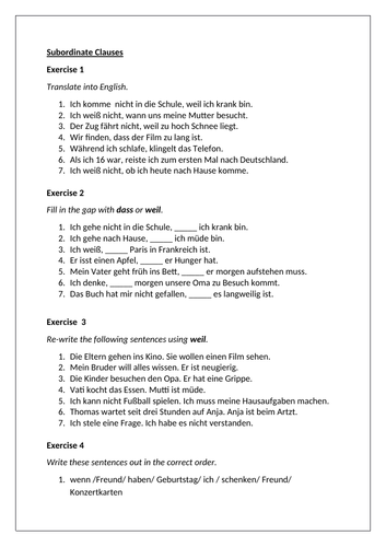 Clauses with two verbs / Subordinate Clauses