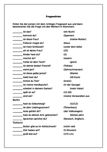 AQA/EDEXCEL Stimmt GCSE German (Higher) – Kapitel 5 – Startpunkt – Page 95 - Question words