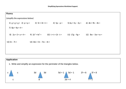 Collecting Like Terms Mastery Worksheet
