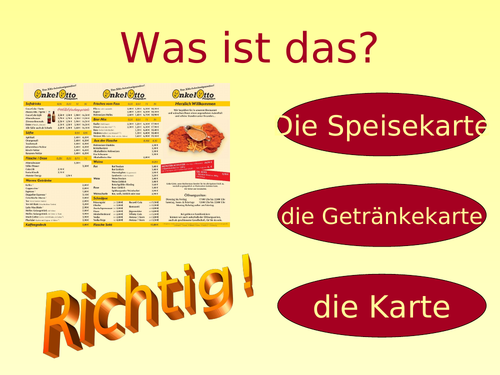 AQA/EDEXCEL Stimmt GCSE German (Higher) – Kapitel 5 – Ein Wiener Schnitzel, bitte! – Page 102 - Game