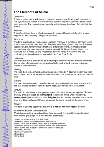 Elements of Music - elements and descriptions