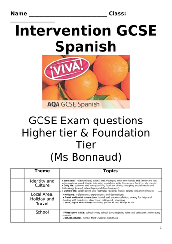 VIVA AQA GCSE - Module 2 “Mis Instituto” Writing Speaking Q.A. Booklet