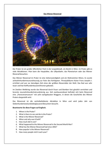 AQA/EDEXCEL Stimmt GCSE German (Higher) – Kapitel 5 – Probleme im Prater – Page 106 - Worksheet