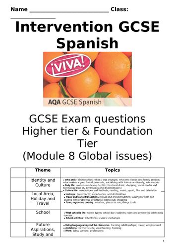 VIVA AQA GCSE - Module 8 “Global” Writing Speaking Q.A Booklet.