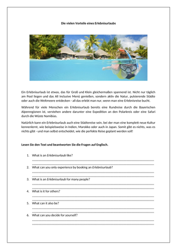 AQA/EDEXCEL Stimmt GCSE German (Higher) – Kapitel 6 – Dein Urlaubsstil – Page 120 - Worksheet