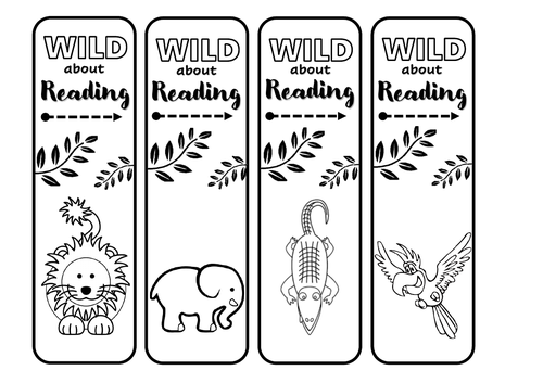 Wild About Reading Colouring Bookmarks