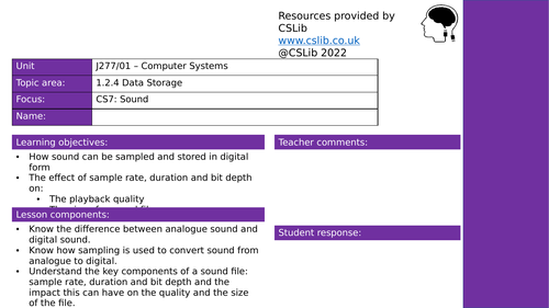 GCSE CS - Binary with sound (Workbook) - NEW
