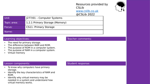GCSE CS - Primary Storage (Workbook) - NEW!