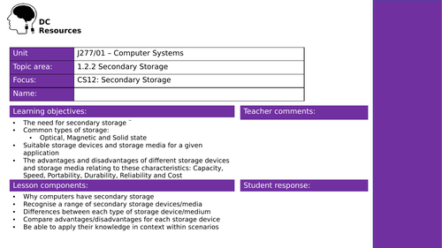 GCSE CS - Secondary Storage (Workbook) - NEW!