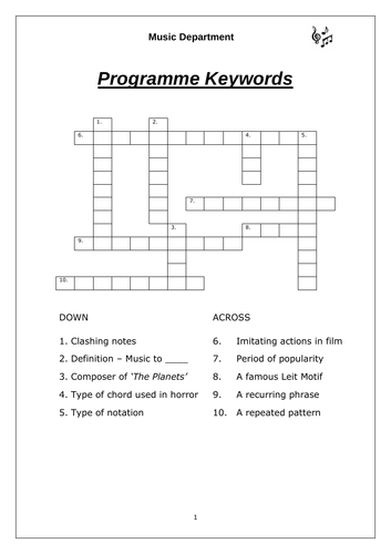 Programme Music Crossword