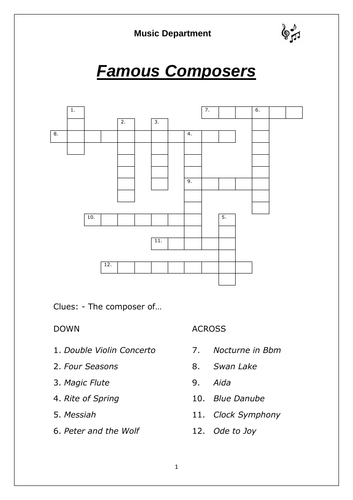 Famous Composers Crossword Teaching Resources