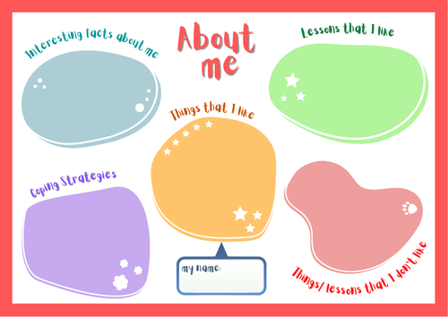 SEND 'About Me' Worksheet - Getting to know a new student . Likes & Dislikes