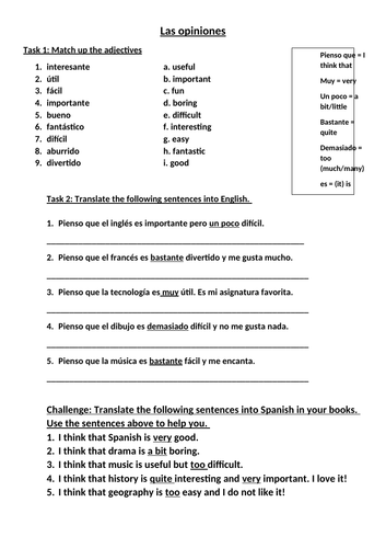 Mis asignaturas y opiniones (subjects and opinions with intensifiers)