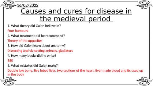 Medieval Medicine cause, diagnosis and cure- Medicine Through Time Edexcel GCSE