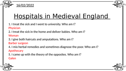 Medieval Hospitals Medicine Through Time Edexcel GCSE