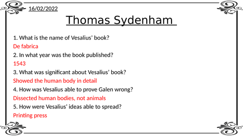 Thomas Sydenham Medicine Through Time Edexcel GCSE