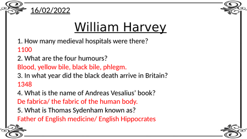 William Harvey Medicine Through Time Edexcel GCSE
