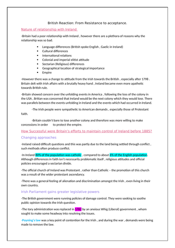 Ireland and the Union - Edexcel A level history ; From Resistance to Acceptance