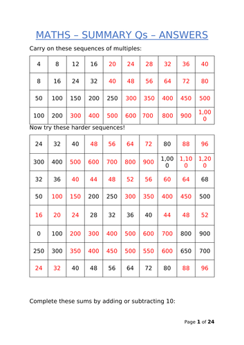 Y3 Maths - Summary Qs