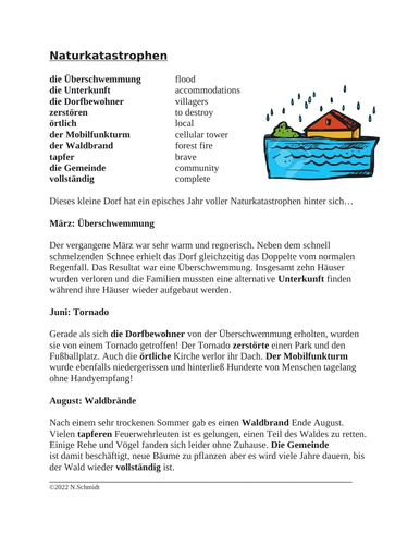 Naturkatastrophen Text / Natural Disasters German Reading with Passive Voice
