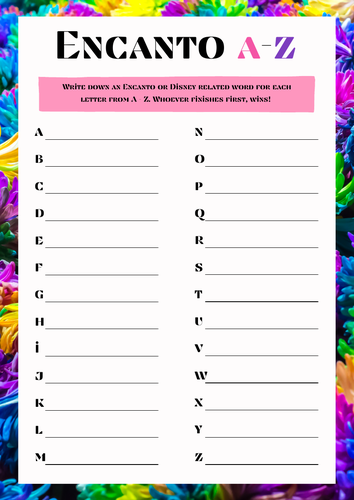 Encanto Inspired A Z Movie Fun Game Worksheet Great Lesson Filler Teaching Resources