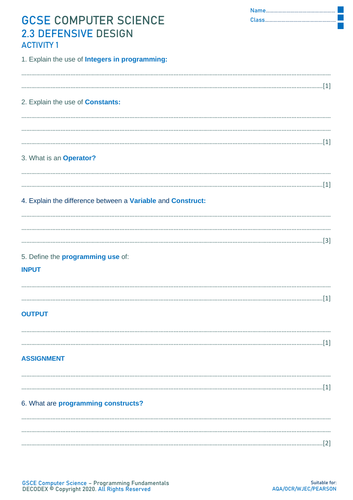 OCR/AQA/Pearson GCSE Computer Science - Programming Fundamentals