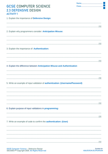 OCR/AQA/Pearson GCSE Computer Science - Defensive Design