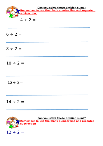 Year 2 Division  differentiated worksheets- repeated subtraction