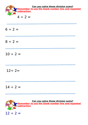 year 2 division differentiated worksheets repeated subtraction teaching resources