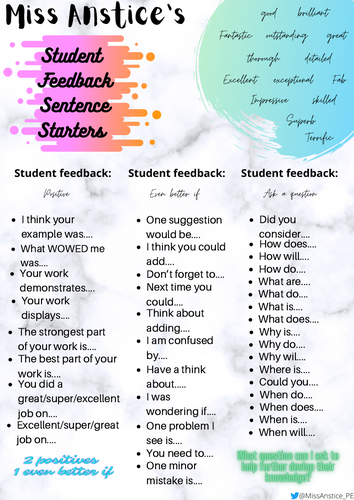 Student Feedback Sentence Starters Toolkit!