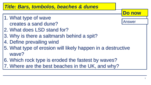 UK paper 2 (Edexcel B Geography) - L9 bars, tombolos, beaches, dunes