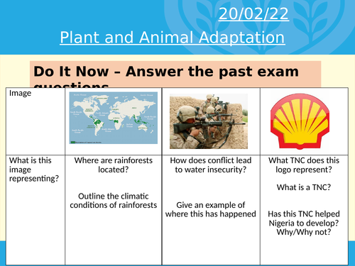 AQA Plant and Animal Adaptations in a Tropical Rainforest