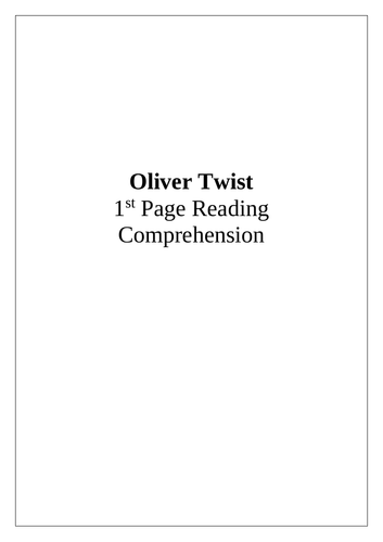 Oliver Twist (1st page) Year 5/6 Reading Comprehension