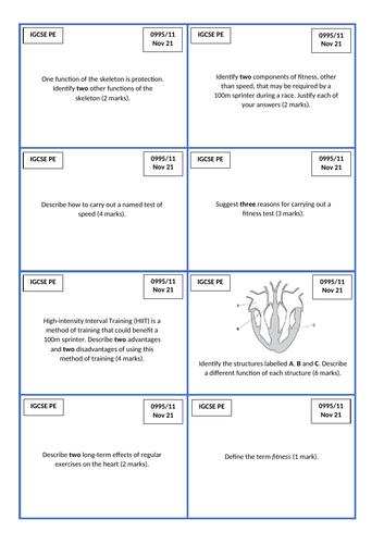 IGCSE PE exam question resource