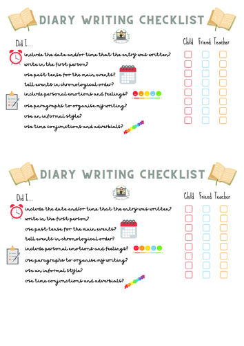 Diary Writing Checklist Success Criteria KS2