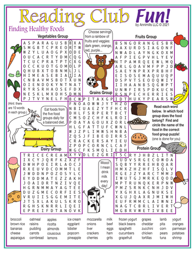 Nutrition and Food Groups Word Search Puzzle Distance Learning