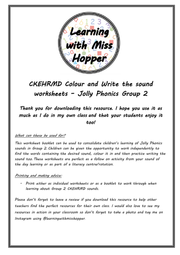 CKEHRMD Colour and Write Starting Sounds Worksheet Booklet (Jolly Phonics Grp 2)