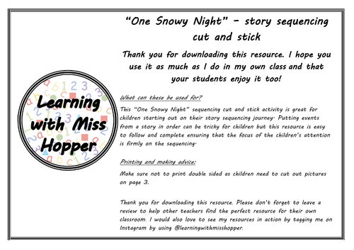 One Snowy Night - cut and stick story sequencing