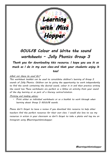 goulfb colour and write starting sounds worksheet booklet jolly phonics grp 3 teaching resources