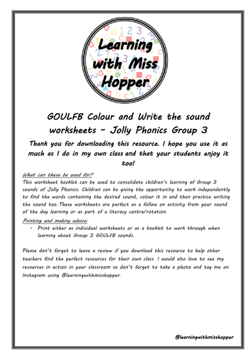 GOULFB Colour and Write Starting Sounds Worksheet Booklet (Jolly Phonics Grp 3)
