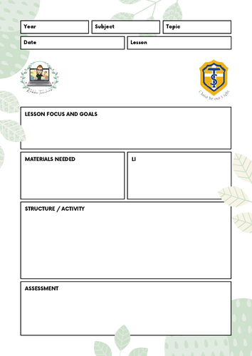 Cover lesson planner template
