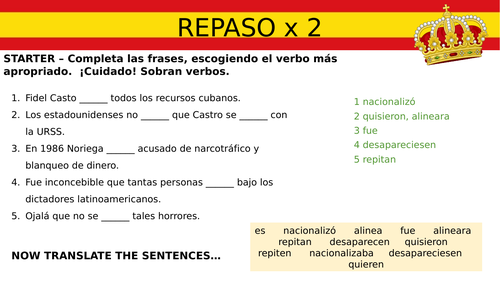 A2 Spanish Repaso Lesson Unit 5 Monarquías y dictaduras