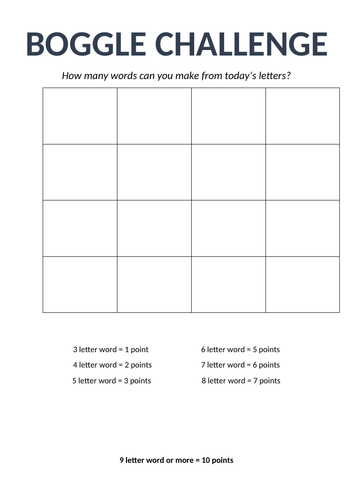 Boggle Literacy Fast FinisherTemplate