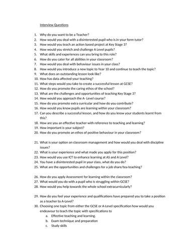 Interview Questions for Teacher position