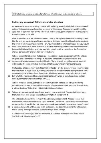 AQA English Language Paper 2 Question 3 Tattoos