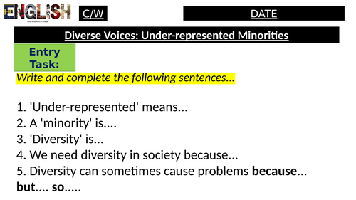 Introduction to Diverse Voices - 2 lessons on diversity English Lit