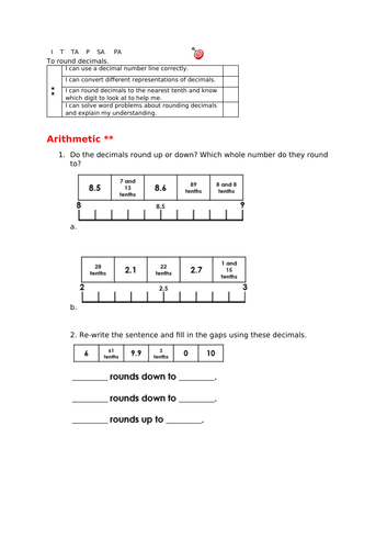 Rounding decimals Y5/6 worksheets